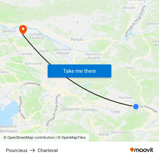 Pourcieux to Charleval map