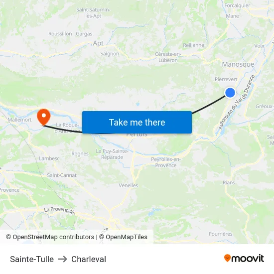 Sainte-Tulle to Charleval map