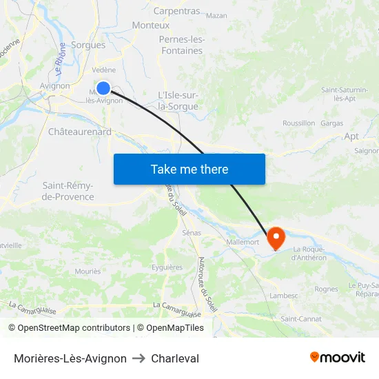Morières-Lès-Avignon to Charleval map