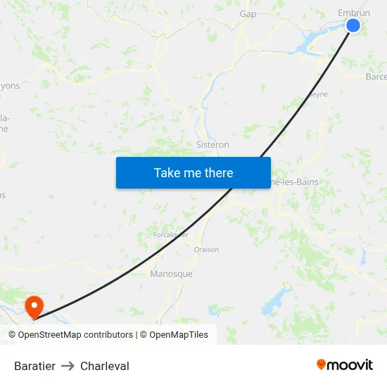 Baratier to Charleval map