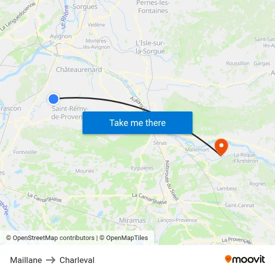 Maillane to Charleval map