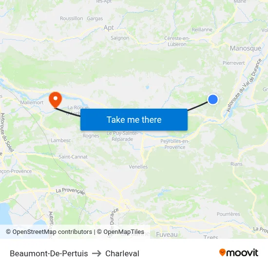 Beaumont-De-Pertuis to Charleval map