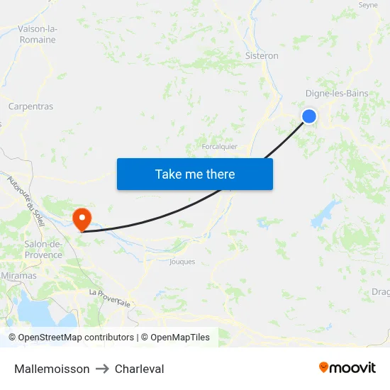 Mallemoisson to Charleval map