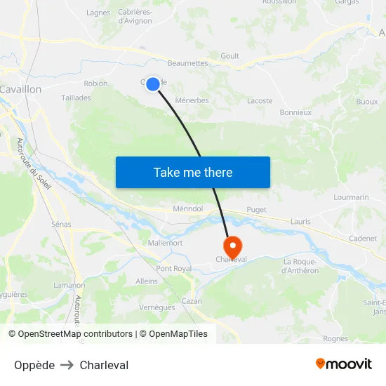 Oppède to Charleval map