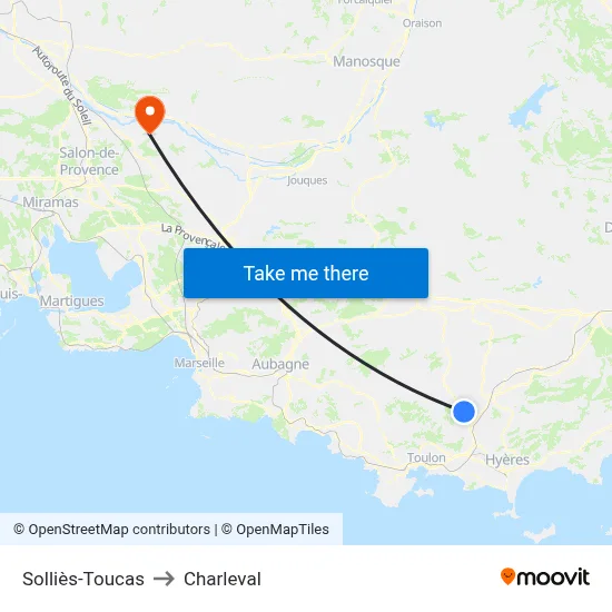 Solliès-Toucas to Charleval map