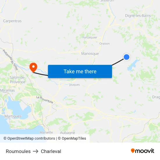 Roumoules to Charleval map