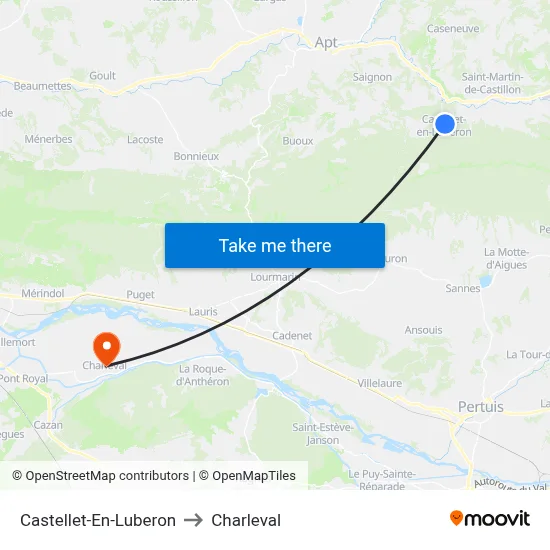 Castellet-En-Luberon to Charleval map
