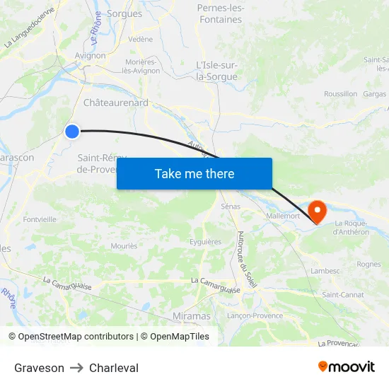Graveson to Charleval map