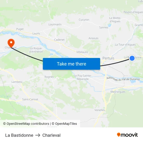 La Bastidonne to Charleval map