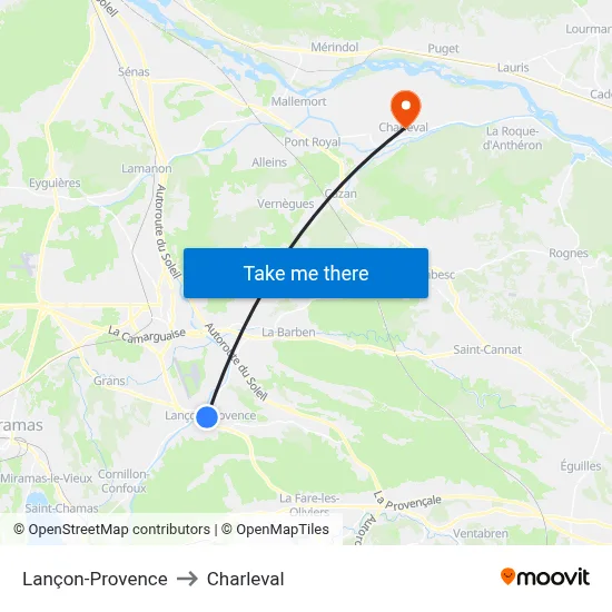 Lançon-Provence to Charleval map