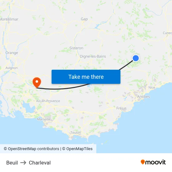Beuil to Charleval map