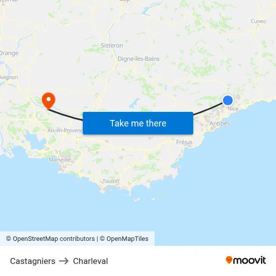Castagniers to Charleval map