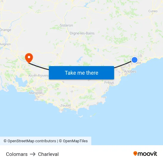 Colomars to Charleval map