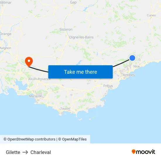 Gilette to Charleval map
