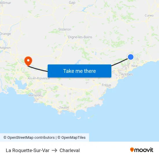 La Roquette-Sur-Var to Charleval map