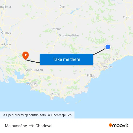 Malaussène to Charleval map