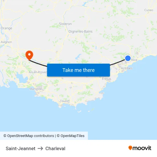 Saint-Jeannet to Charleval map