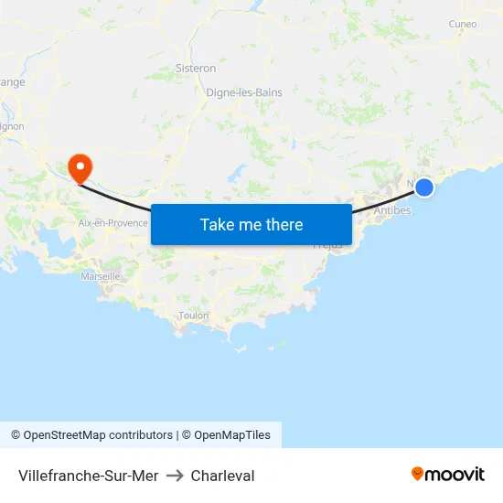 Villefranche-Sur-Mer to Charleval map