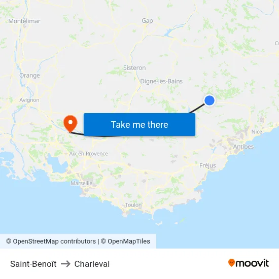 Saint-Benoît to Charleval map