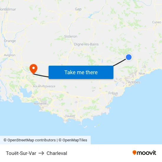 Touët-Sur-Var to Charleval map
