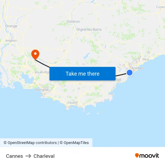 Cannes to Charleval map