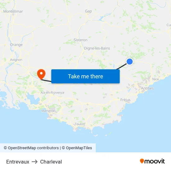 Entrevaux to Charleval map