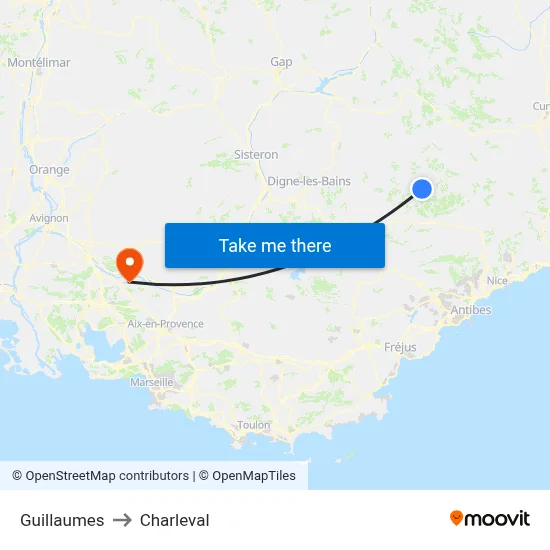 Guillaumes to Charleval map