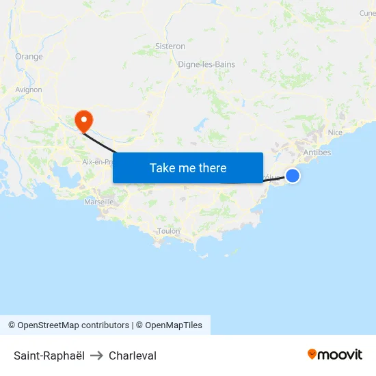 Saint-Raphaël to Charleval map