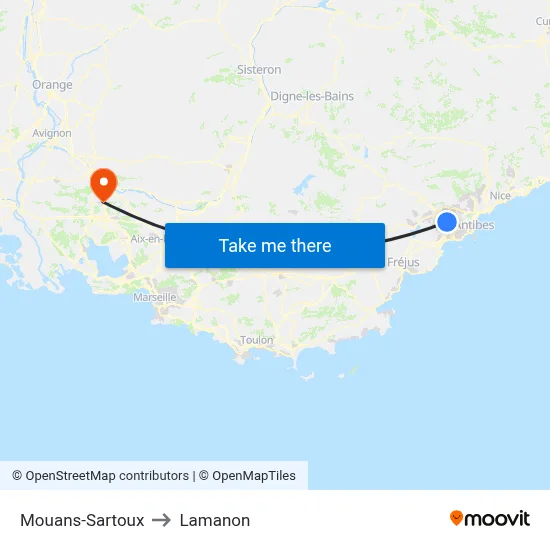 Mouans-Sartoux to Lamanon map