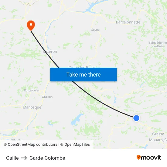 Caille to Garde-Colombe map
