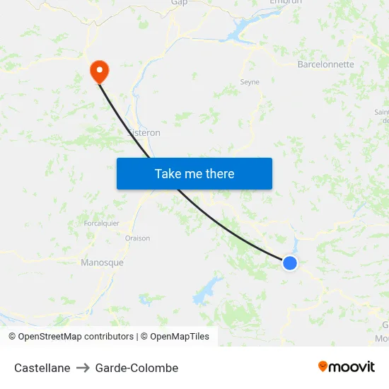 Castellane to Garde-Colombe map