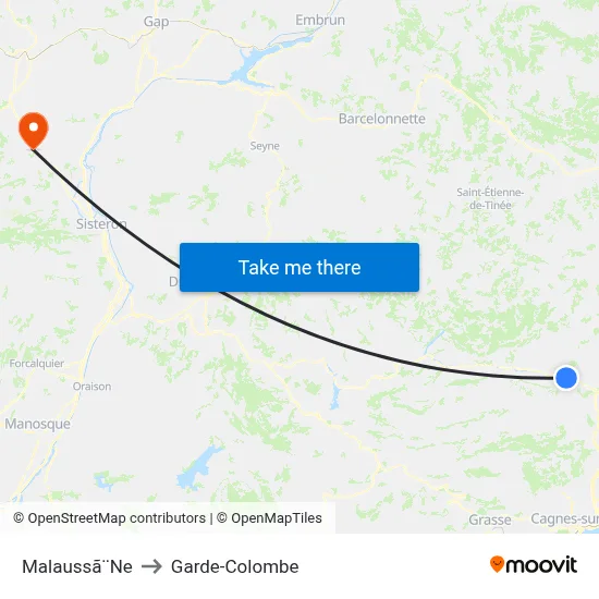 Malaussã¨Ne to Garde-Colombe map