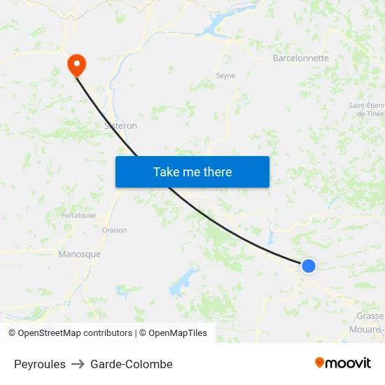 Peyroules to Garde-Colombe map