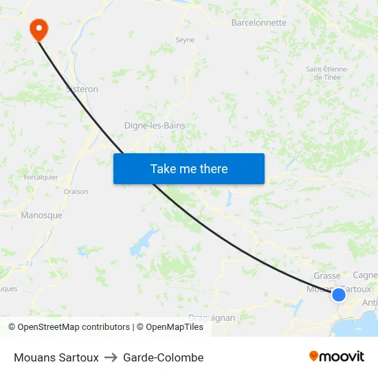 Mouans Sartoux to Garde-Colombe map