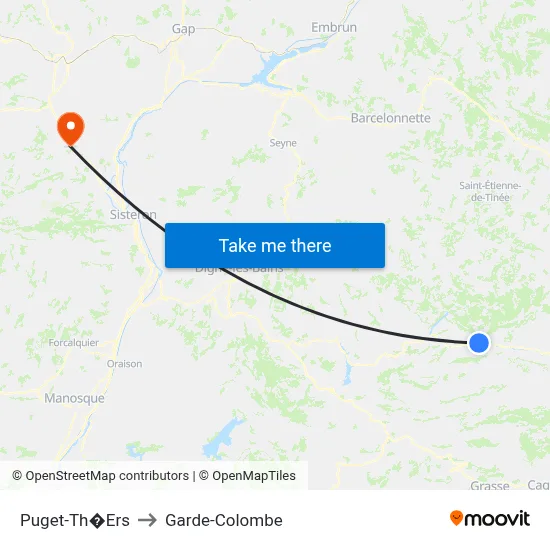 Puget-Th�Ers to Garde-Colombe map