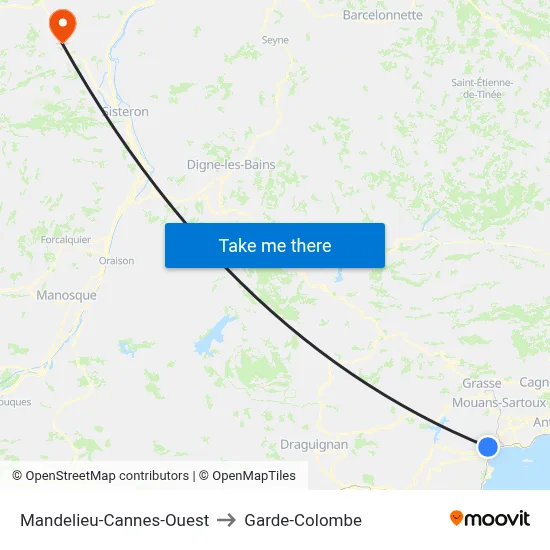 Mandelieu-Cannes-Ouest to Garde-Colombe map