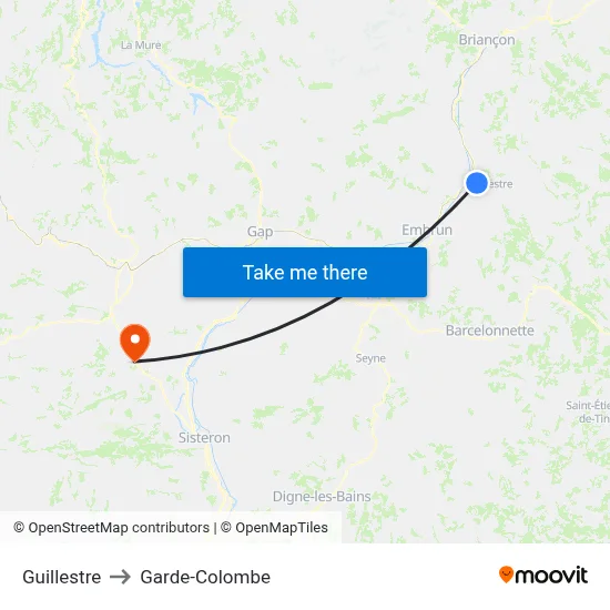 Guillestre to Garde-Colombe map