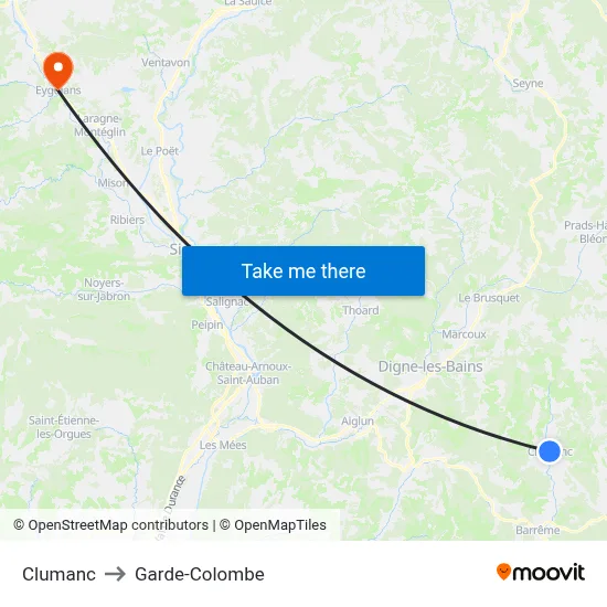 Clumanc to Garde-Colombe map