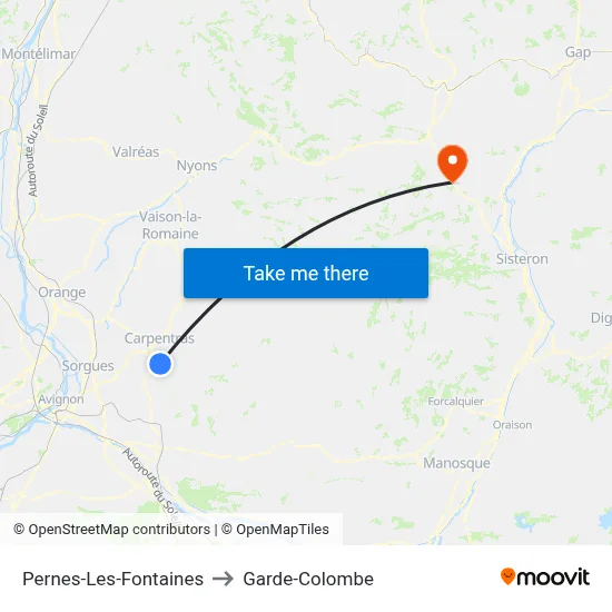 Pernes-Les-Fontaines to Garde-Colombe map