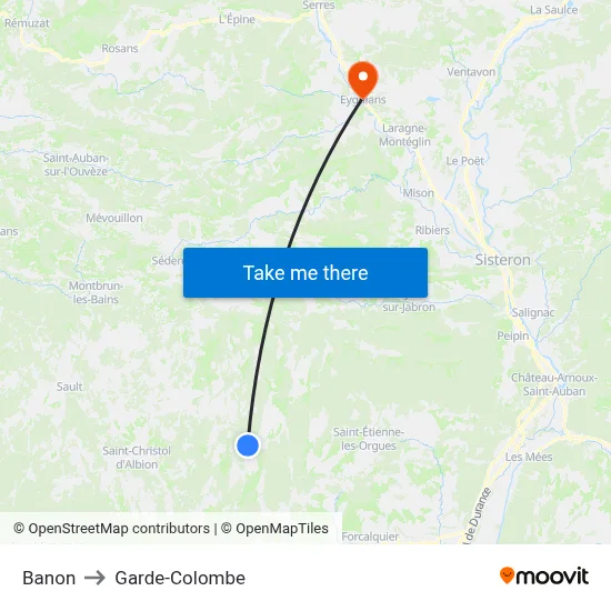 Banon to Garde-Colombe map