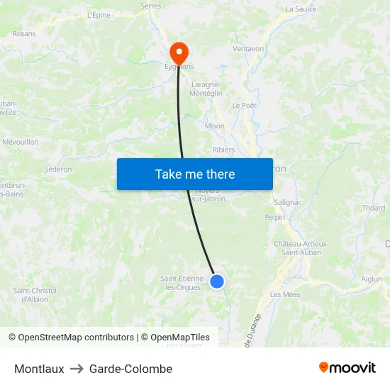 Montlaux to Garde-Colombe map
