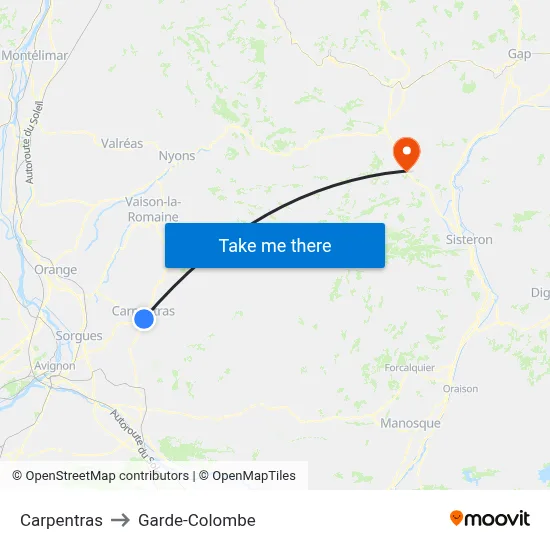 Carpentras to Garde-Colombe map