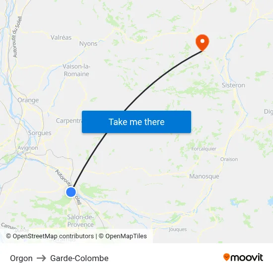 Orgon to Garde-Colombe map