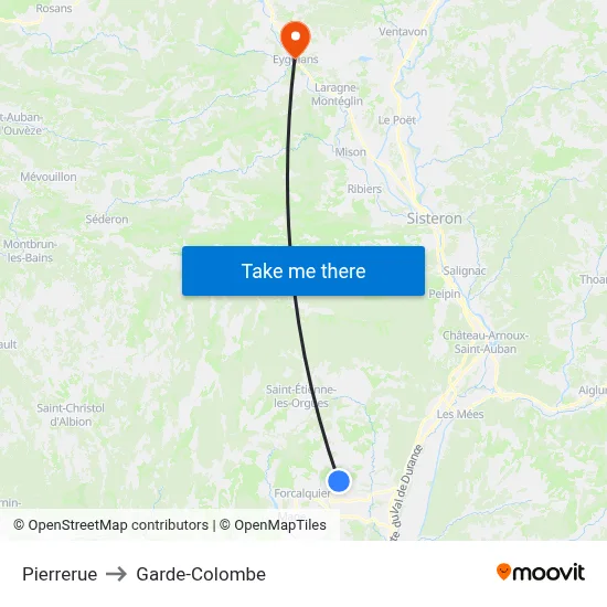 Pierrerue to Garde-Colombe map