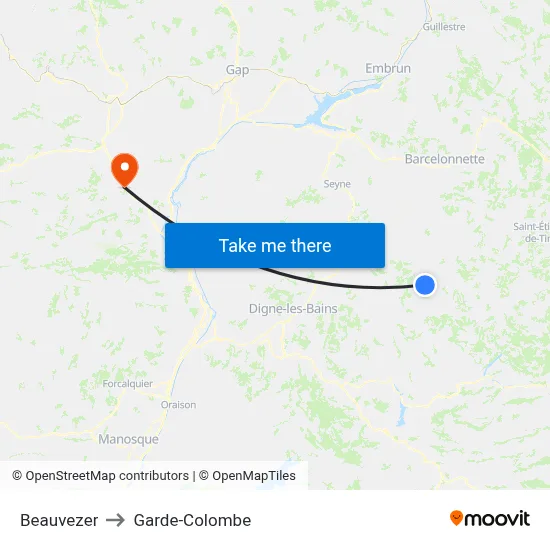 Beauvezer to Garde-Colombe map