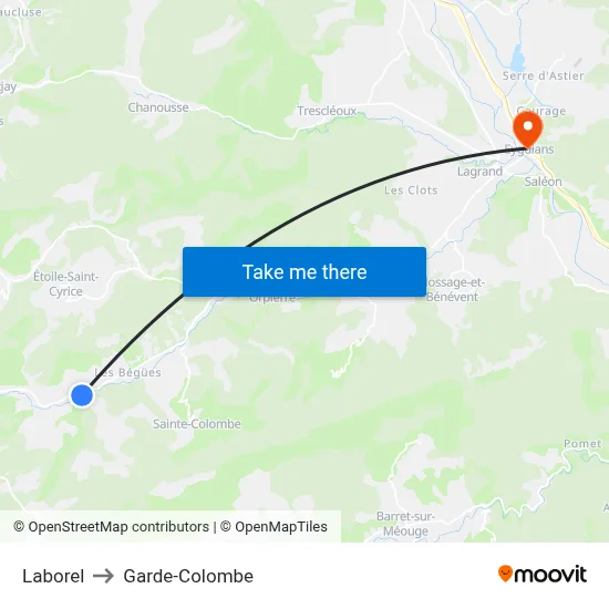 Laborel to Garde-Colombe map