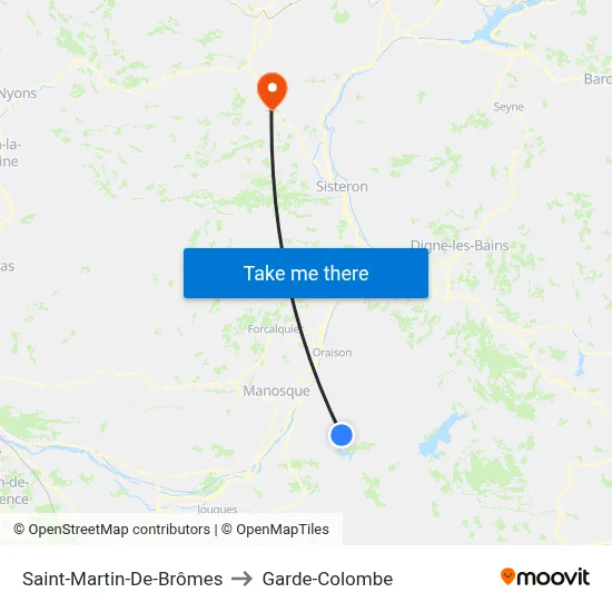 Saint-Martin-De-Brômes to Garde-Colombe map