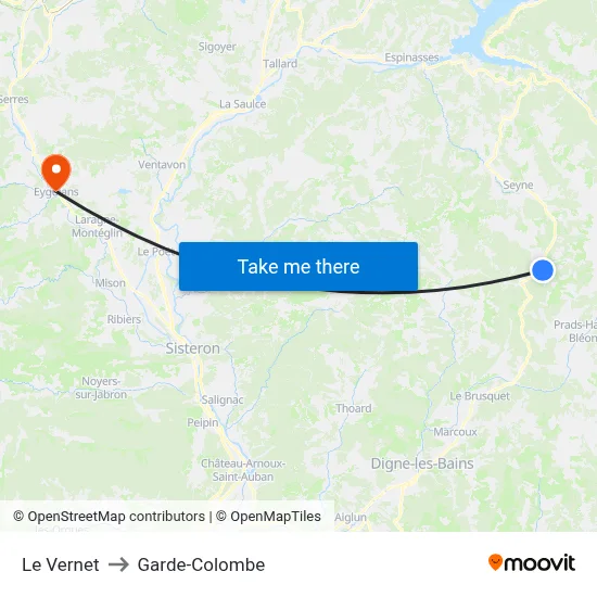 Le Vernet to Garde-Colombe map