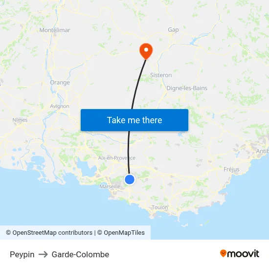 Peypin to Garde-Colombe map