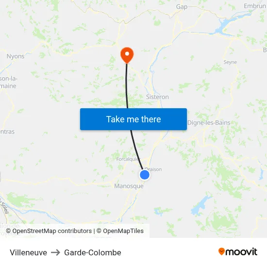Villeneuve to Garde-Colombe map